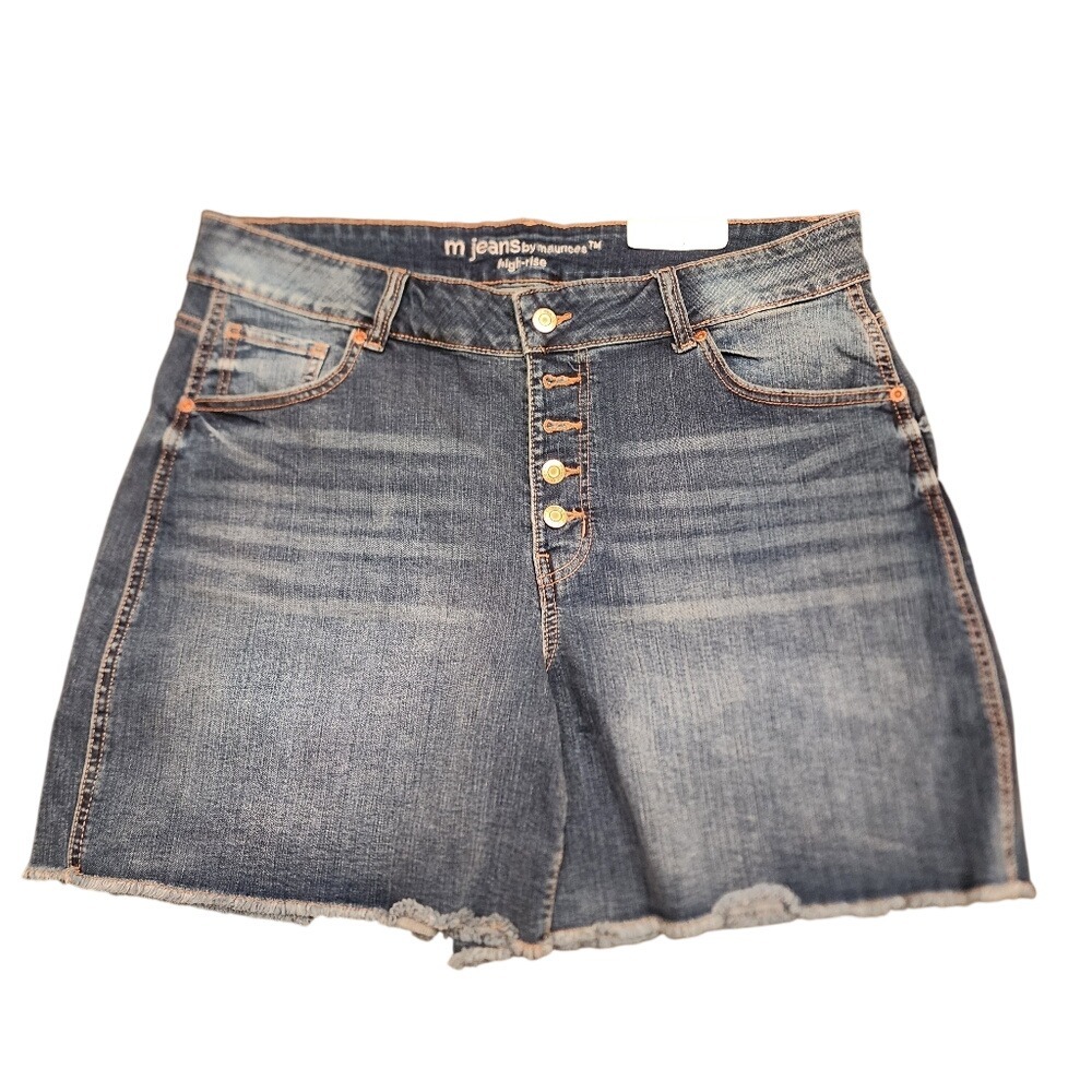 M Jeans By Maurices High-Rise Curvy Raw Hem Denim Shorts Sz. 18W‎ Indigo Blue
